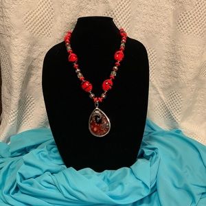 Glass Murano Millefiori Necklace Red